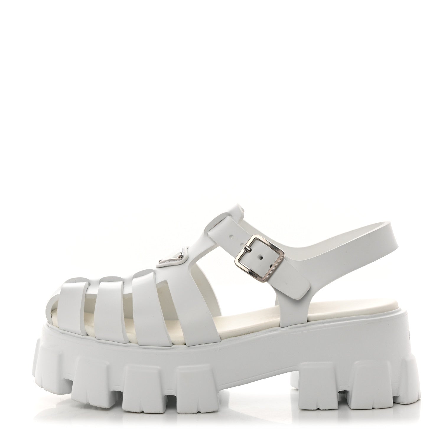 Prada Foam Rubber Metal Triangle Logo Monolith 55mm Cage Sandals 38 White 1 of 9