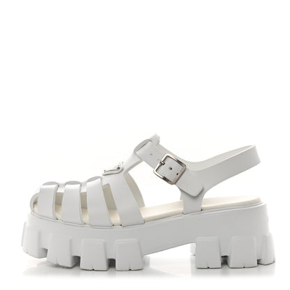 Prada Foam Rubber Metal Triangle Logo Monolith 55mm Cage Sandals 38 White 1 of 9