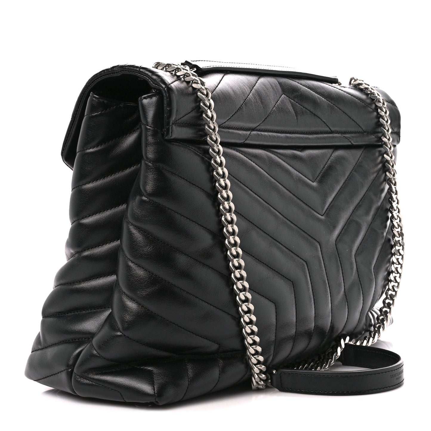 Calfskin Y Quilted Monogram Large Loulou Chain Satchel Black
