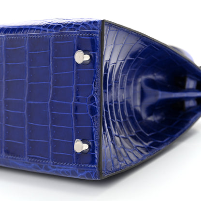 Hermes Shiny Niloticus Crocodile Kelly Sellier 28 Bleu Electrique 10 of 12
