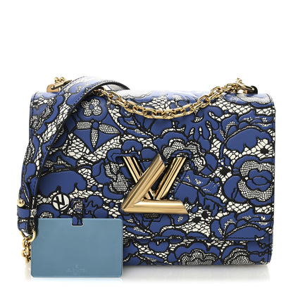 Louis Vuitton Calfskin Lace Flower Inlay Twist Shoulder Bag MM Navy Black 3 of 11