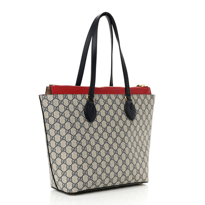 Gucci GG Supreme Monogram Medium Zippered Bucket Tote Beige Blue Hibiscus Red 3 of 11