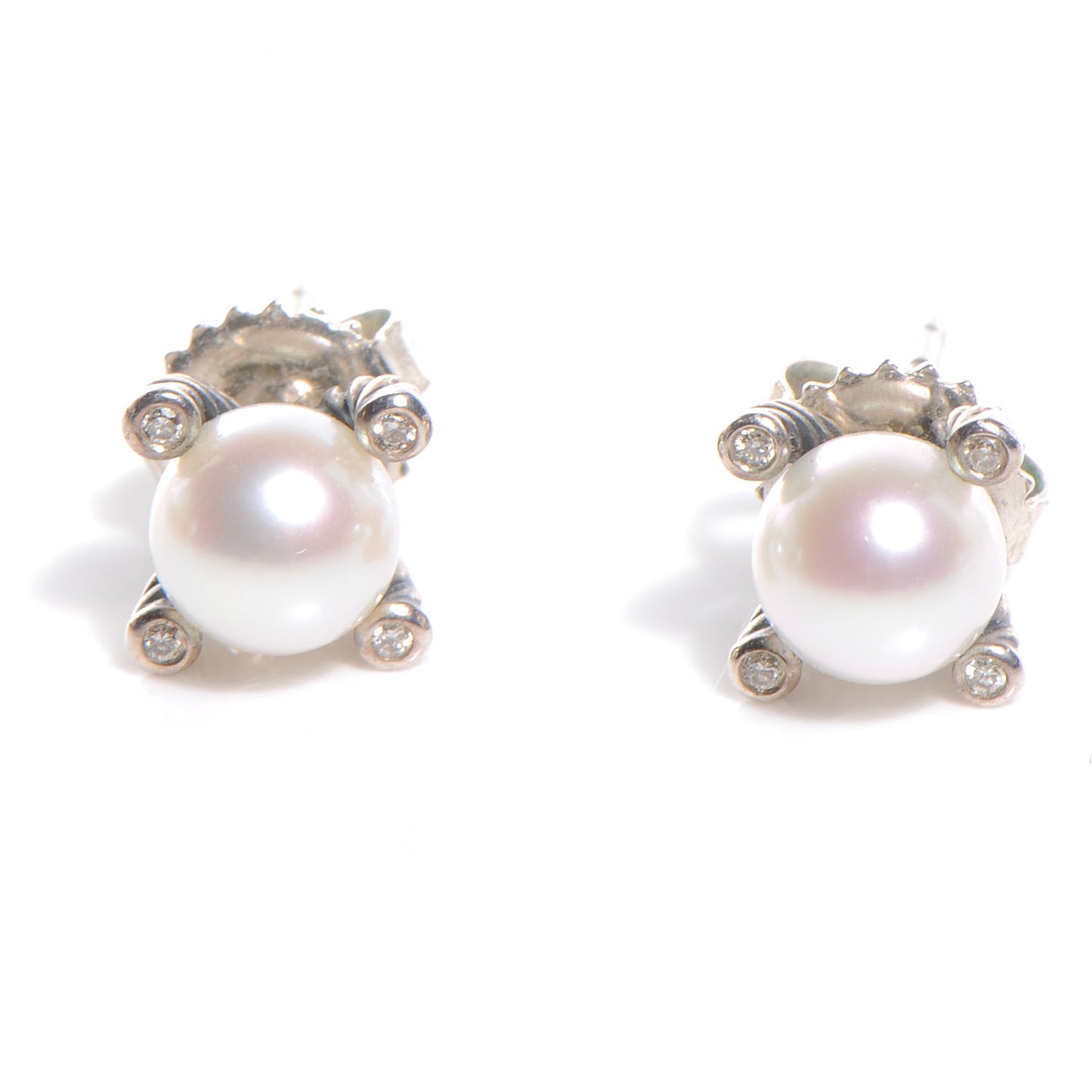 Sterling Silver Diamond Pearl Small Earrings