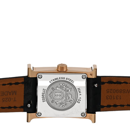 Hermes Stainless Steel Alligator Diamond Mother of Pearl 17.2mm Heure H Hour Quartz Watch Noir 4 of 5