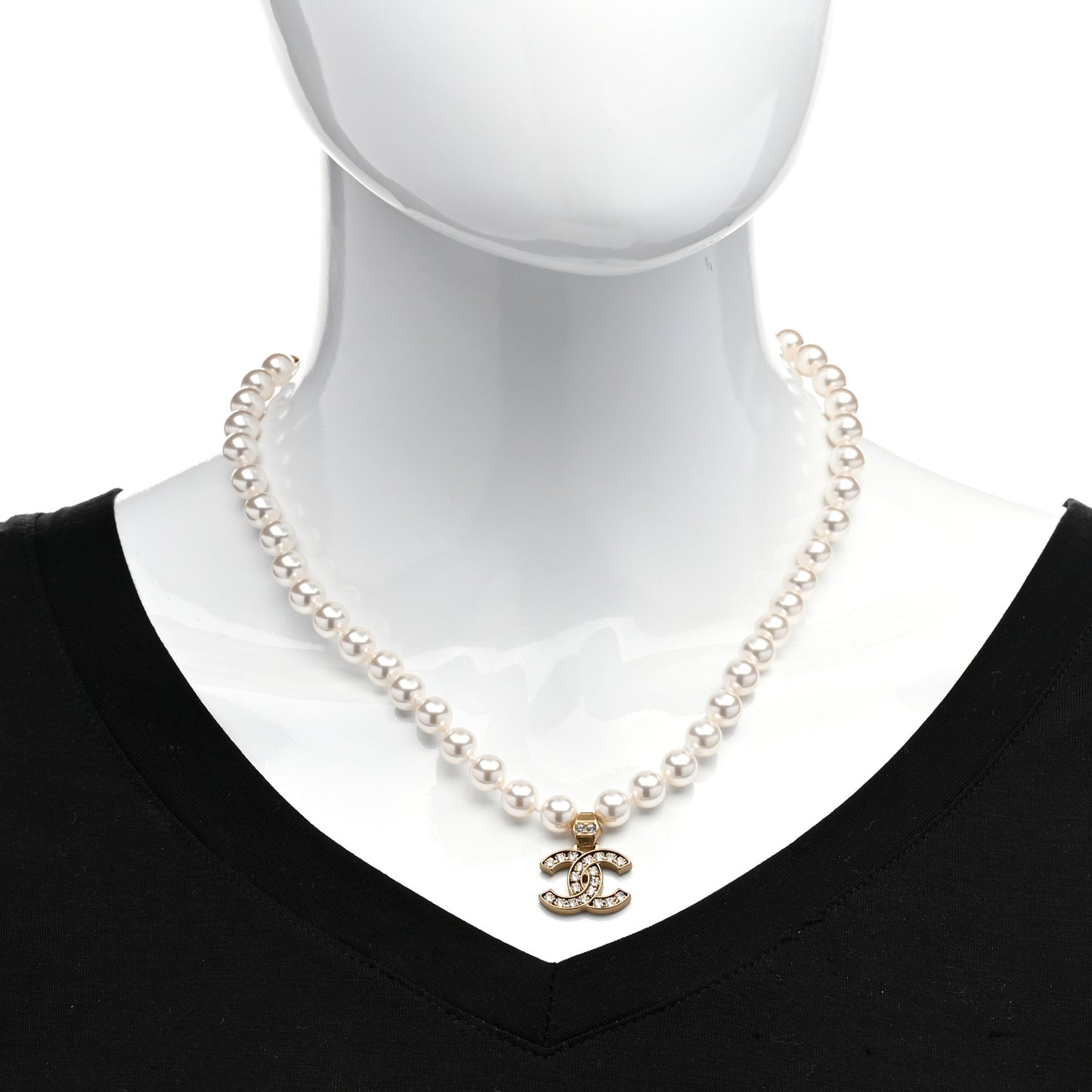 Pearl Crystal CC Short Necklace Gold