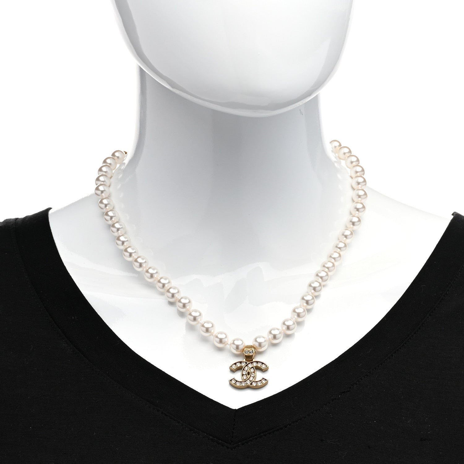 Chanel Pearl Crystal CC Short Necklace Gold 2 of 5