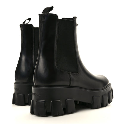 Prada Spazzolato Rois Triangle Monolith Chelsea 55mm Boots 39 Black 4 of 8