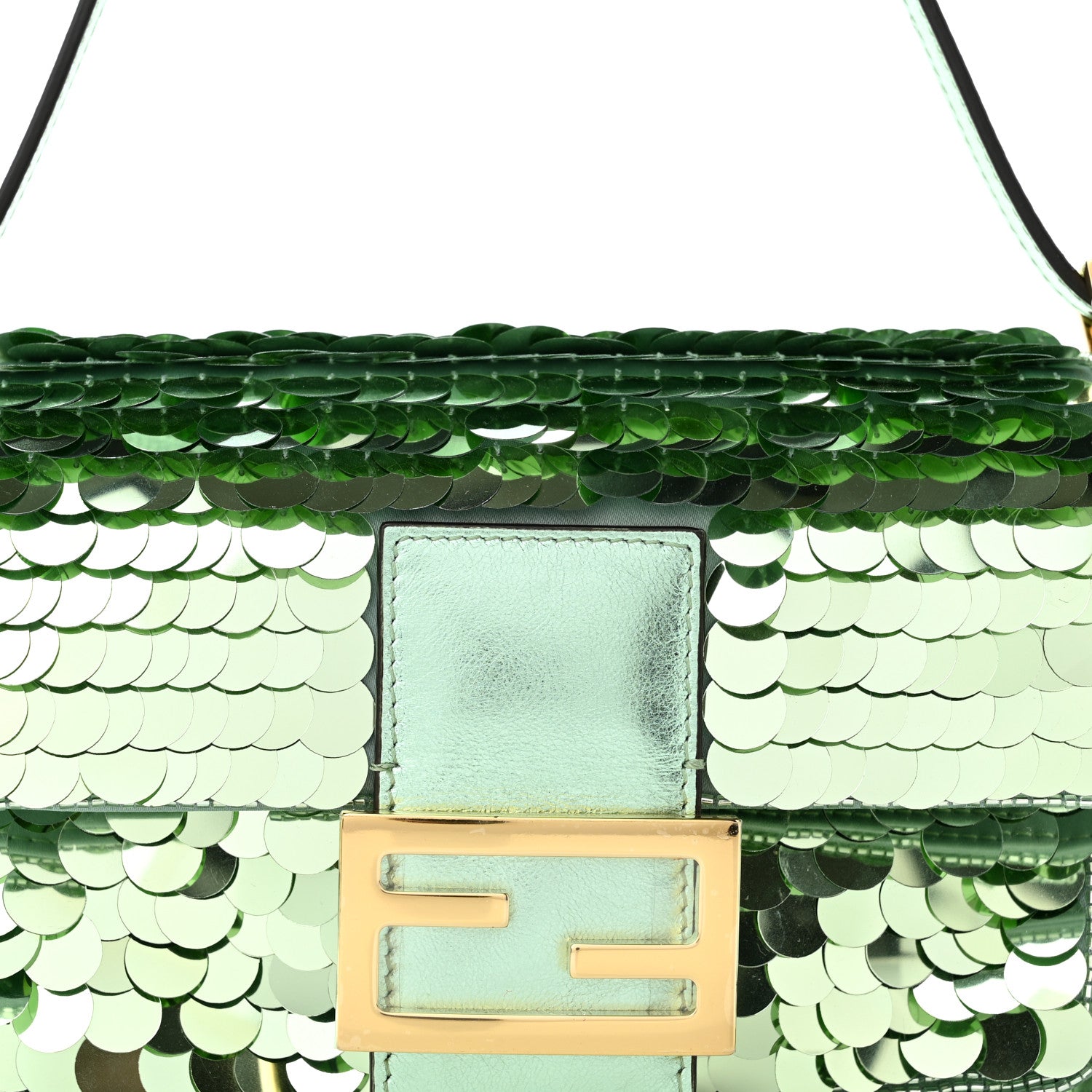 Fendi Satin Paillettes Catalan Mirror Mini Baguette 1997 Green 8 of 10
