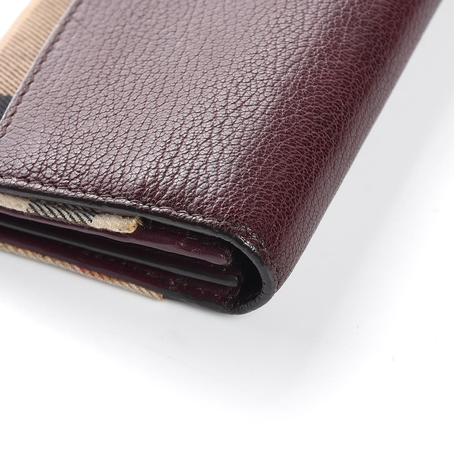 Calfskin House Check Porter Continental Wallet Mahogany Red