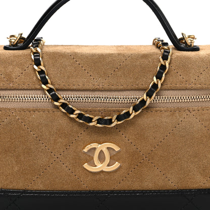 Chanel Suede Calfskin Shiny Lambskin Quilted Top Handle Slim Vanity Case With Chain Beige Black 8 of 11