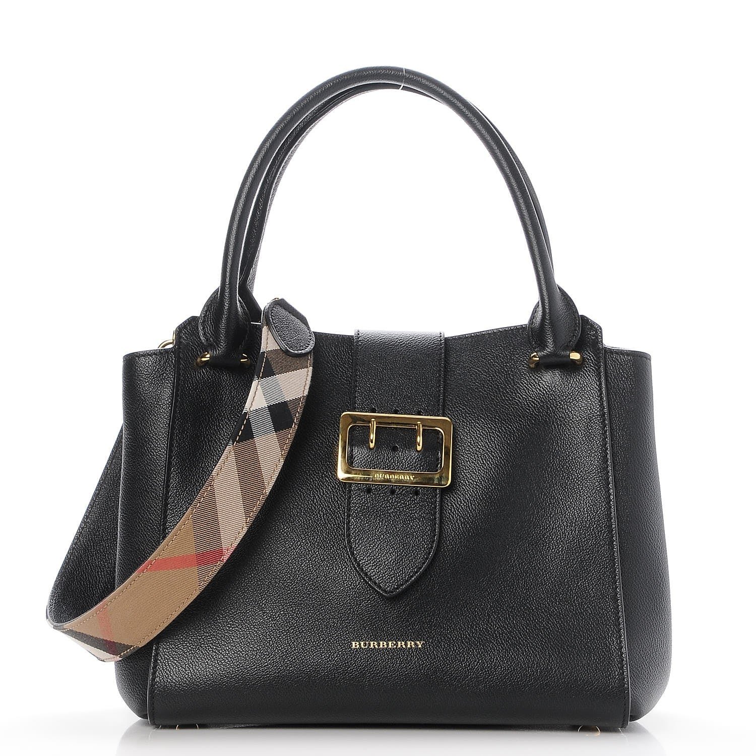 Burberry Soft Grain Calfskin Medium Buckle Tote Black 1 of 10