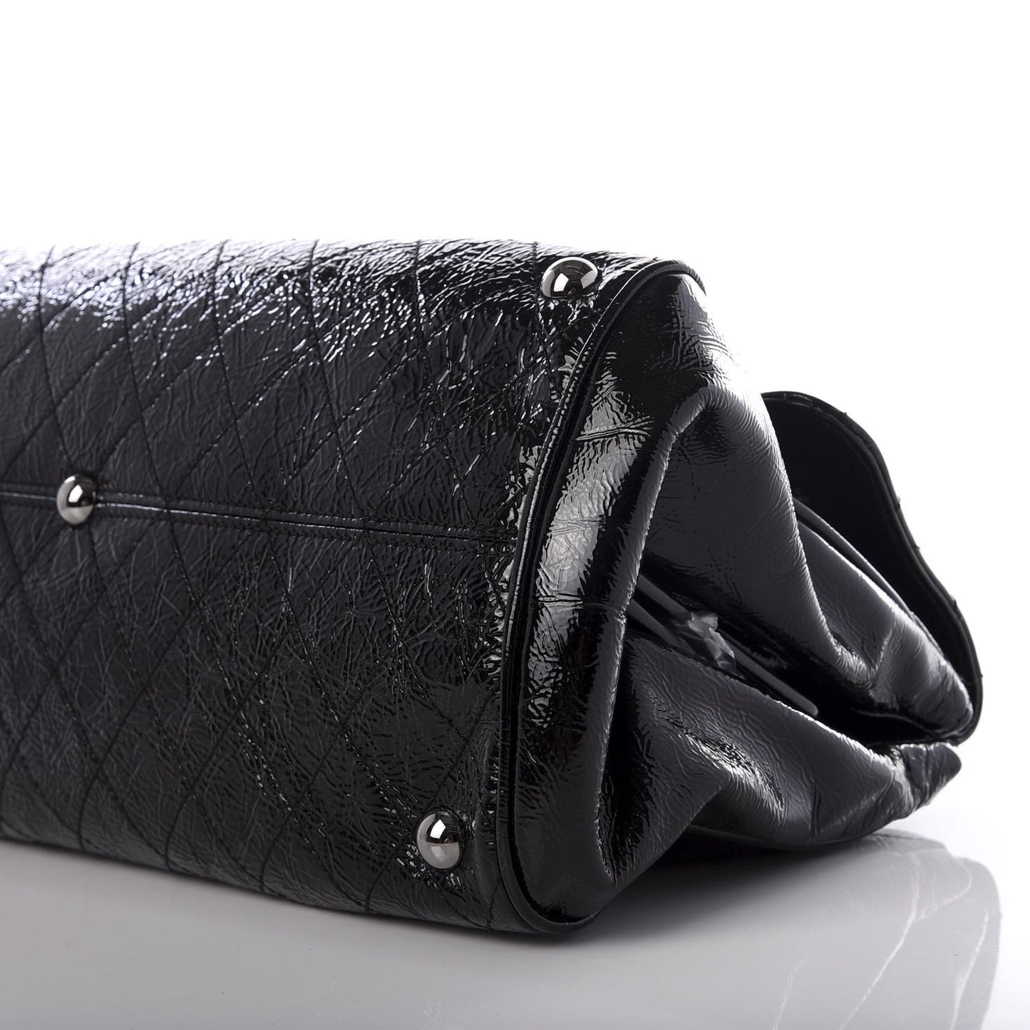 Distressed Patent Quilted Ritz Flap Bag Black