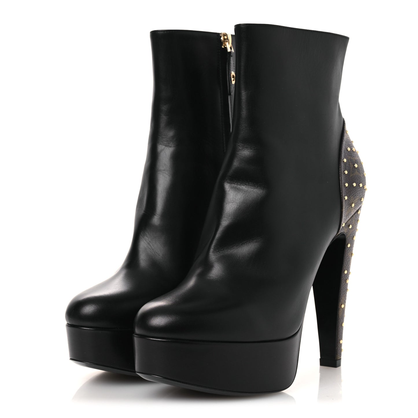 Soft Calfskin Monogram Afterglow Platform Ankle Boots 38.5 Black