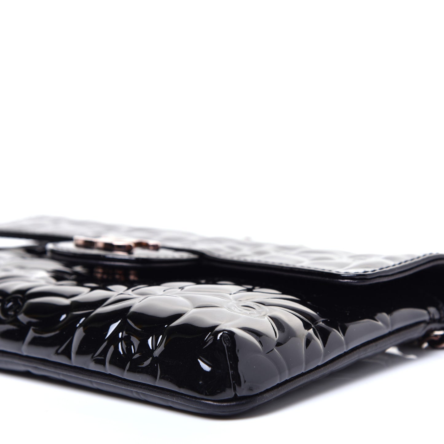 Patent Camellia Embossed Mini Flap Black
