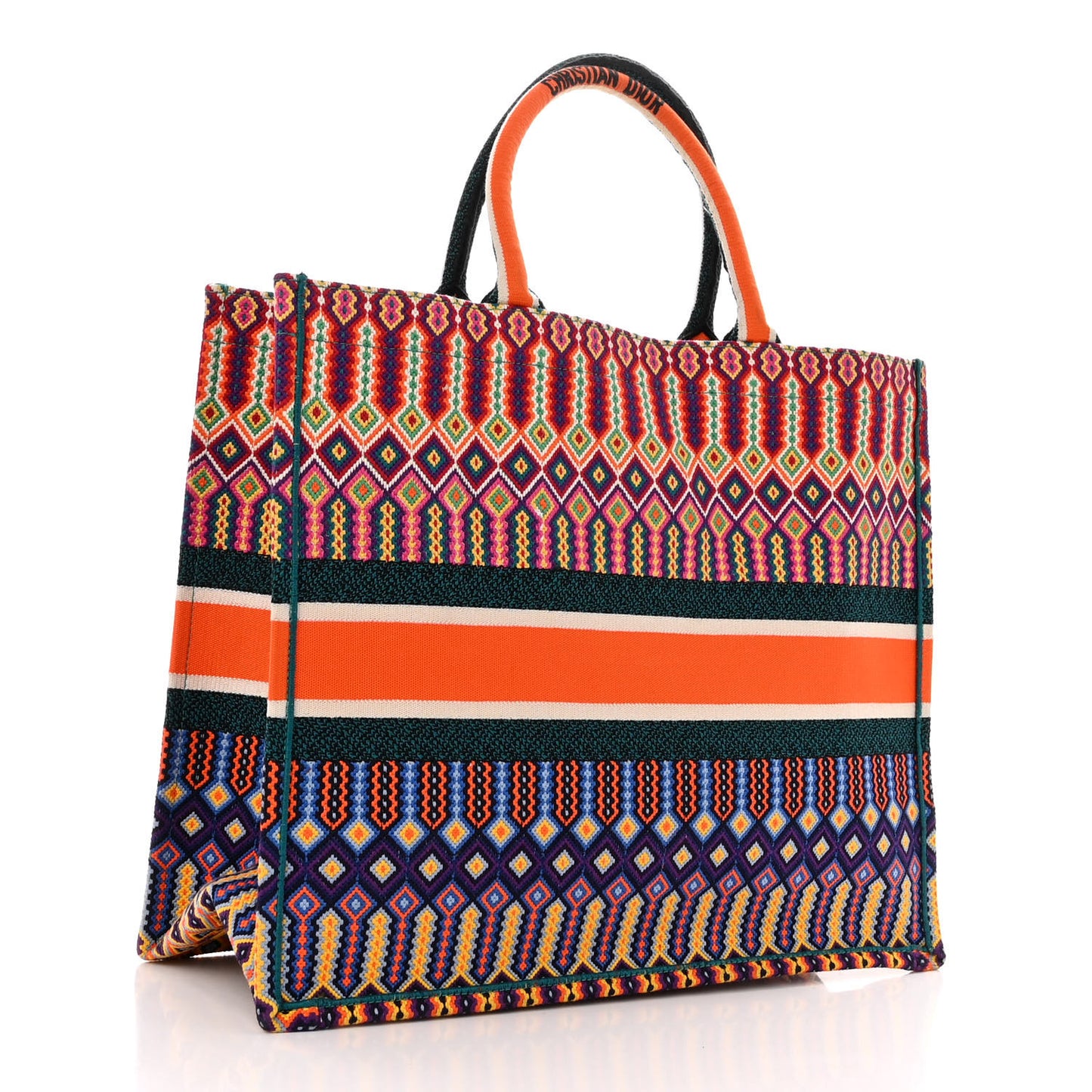 Canvas Embroidered Large Book Tote Orange Multicolor