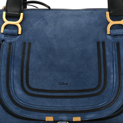 Chloe Suede Calfskin Braided Medium Marcie Double Carry Deep Denim 8 of 10