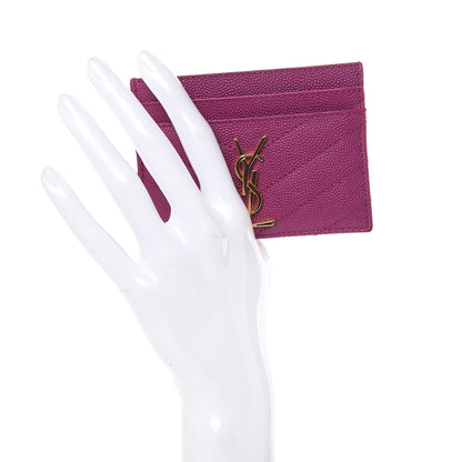 Saint Laurent Grain De Poudre Matelasse Chevron Monogram Credit Card Case Dark Grape 2 of 9