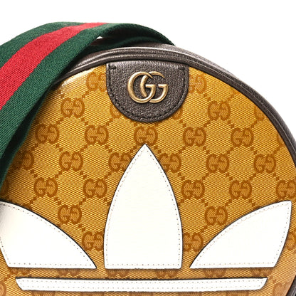 Gucci X ADIDAS Crystal Vintage Monogram Textured Dollar Calfskin Web Trefoil Small Ophidia Round Shoulder Bag Mid Natural Nut Off White New Acero 8 of 10