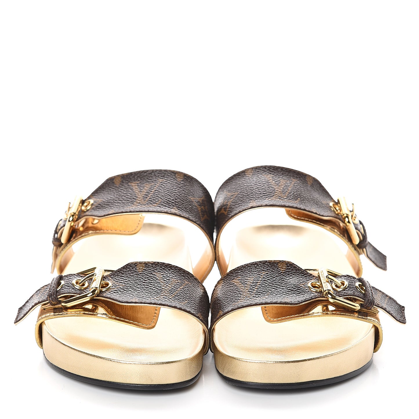 Metallic Calfskin Patent Monogram Bom Dia Mule Sandals 37.5 Gold