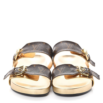 Louis Vuitton Metallic Calfskin Patent Monogram Bom Dia Mule Sandals 37.5 Gold 2 of 7