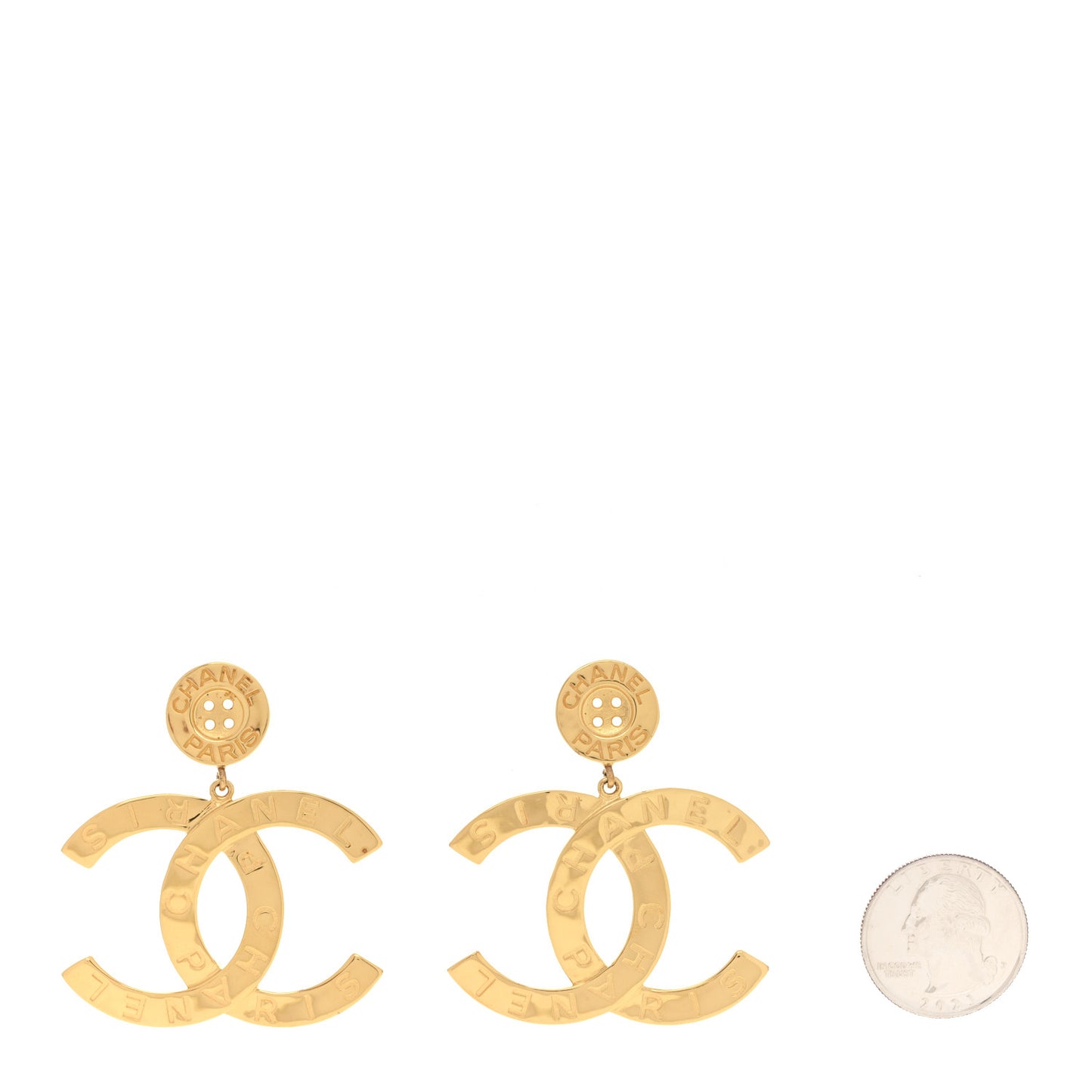 Metal Large Paris Button Earrings Gold