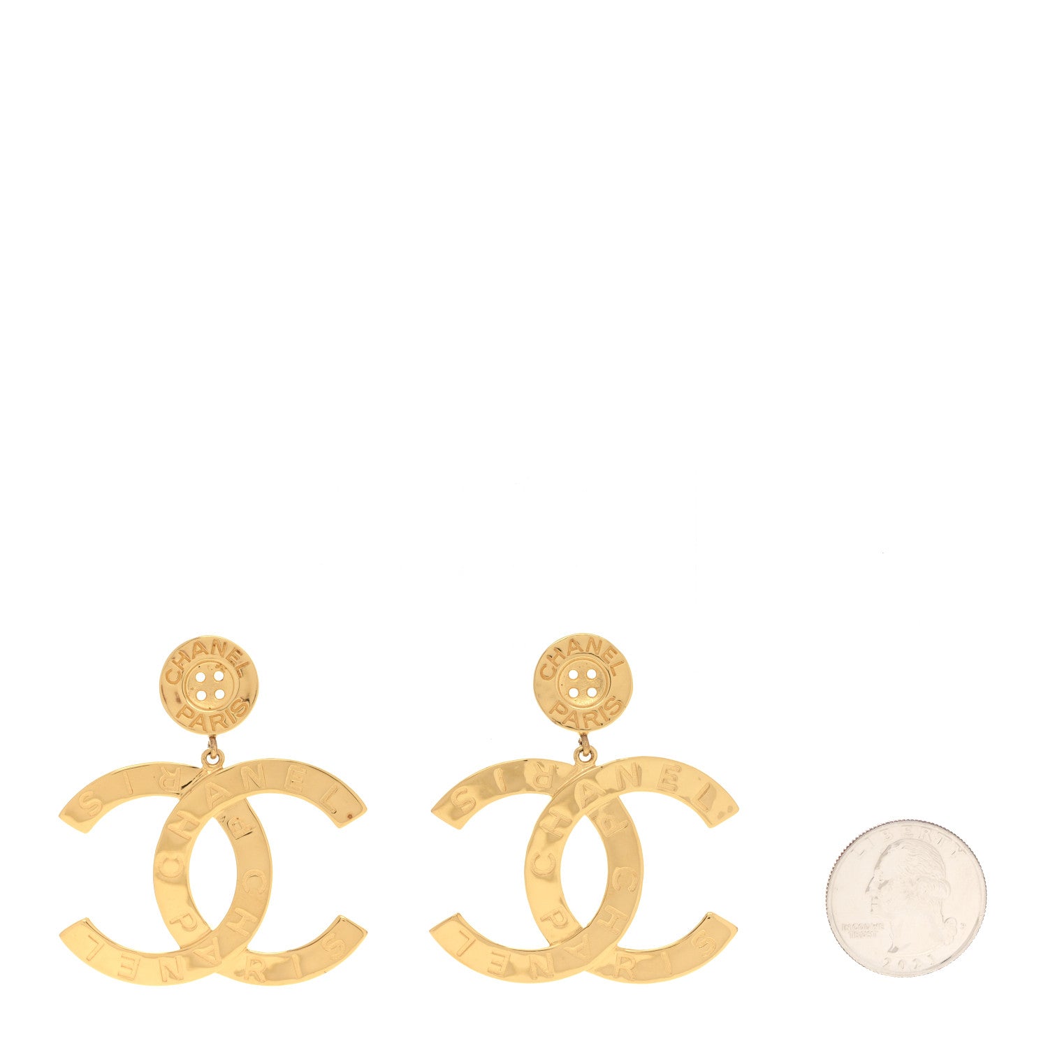 Chanel Metal Large Paris Button Earrings Gold 2 of 5