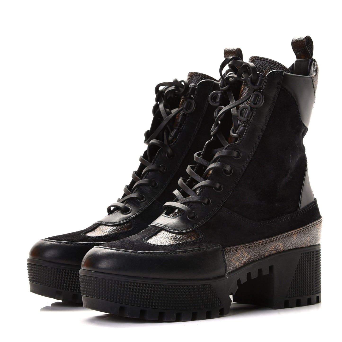 Suede Calfskin Monogram Laureate Platform Desert Boots 36 Black