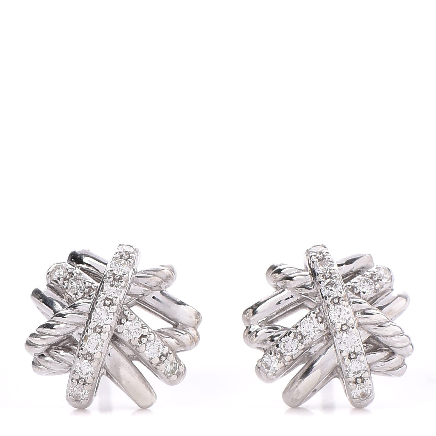 David Yurman Sterling Silver Diamond 11mm Crossover Earrings 1 of 4