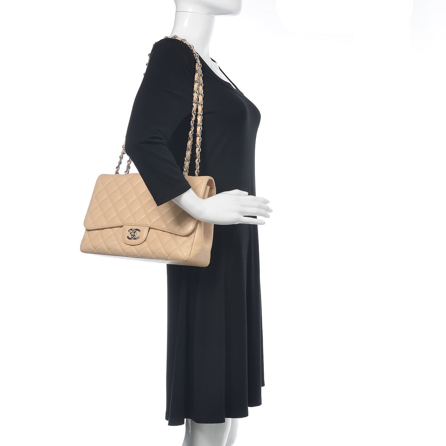 Caviar Quilted Jumbo Single Flap Beige Clair