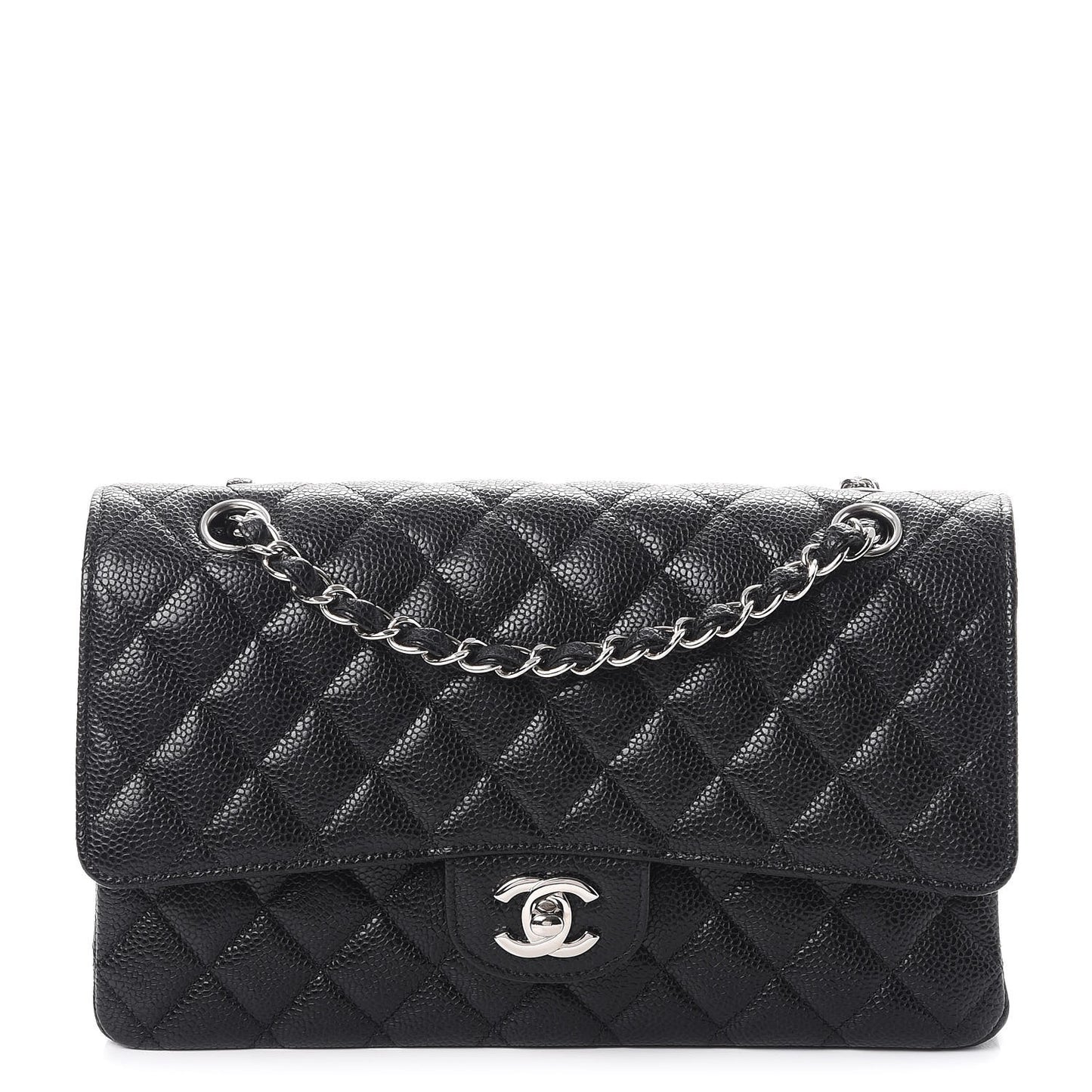 Caviar Quilted Medium Double Flap Black