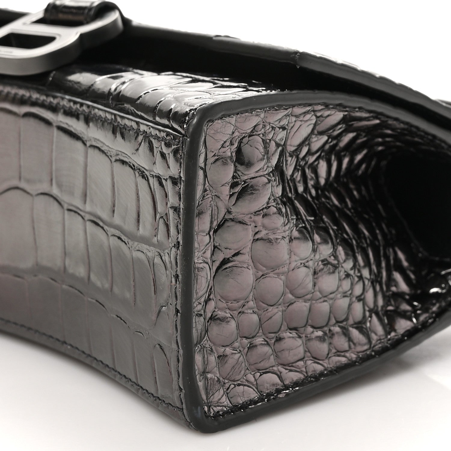 Balenciaga Metallic Shiny Calfskin Crocodile Embossed Hourglass Top Handle Bag XS Gunmetal 10 of 10