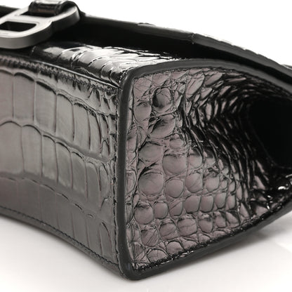 Balenciaga Metallic Shiny Calfskin Crocodile Embossed Hourglass Top Handle Bag XS Gunmetal 10 of 10