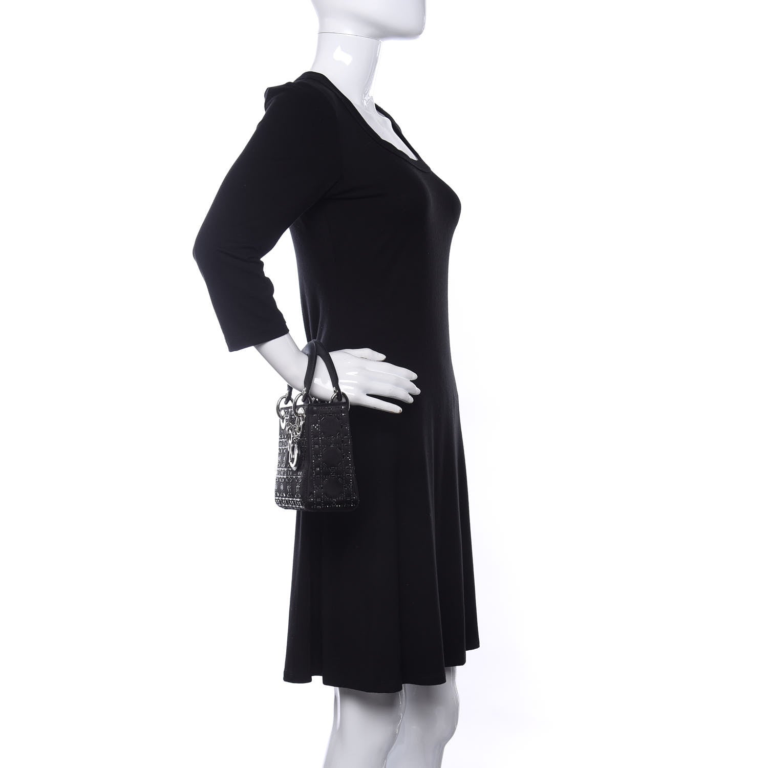 Christian Dior Satin Crystal Cannage Mini Lady Dior Black 2 of 10
