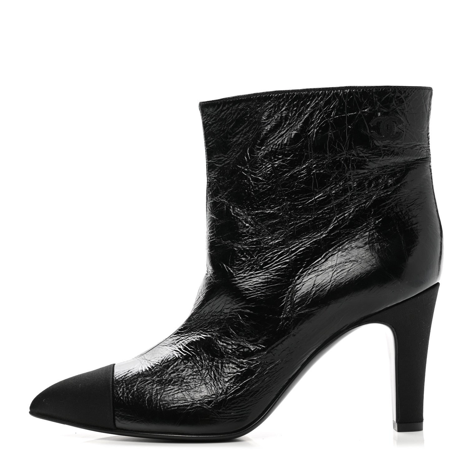 Chanel Crumpled Calfskin Satin Cap Toe Short Ankle Boots 39.5 Black 1 of 9