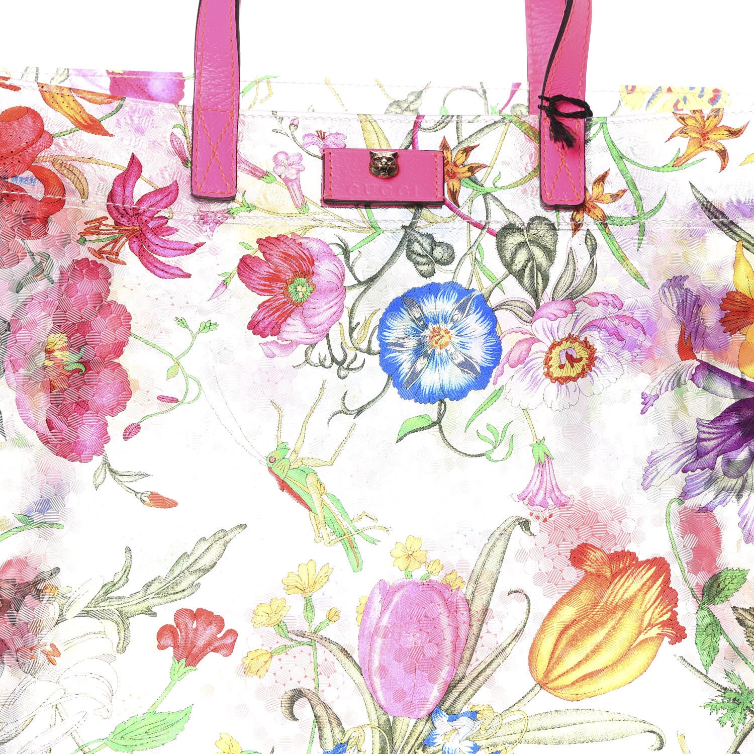 Gucci Calfskin Textured Vinyl Print Flora Tote Fluorescent Fuchsia 7 of 9