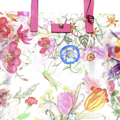 Gucci Calfskin Textured Vinyl Print Flora Tote Fluorescent Fuchsia 7 of 9