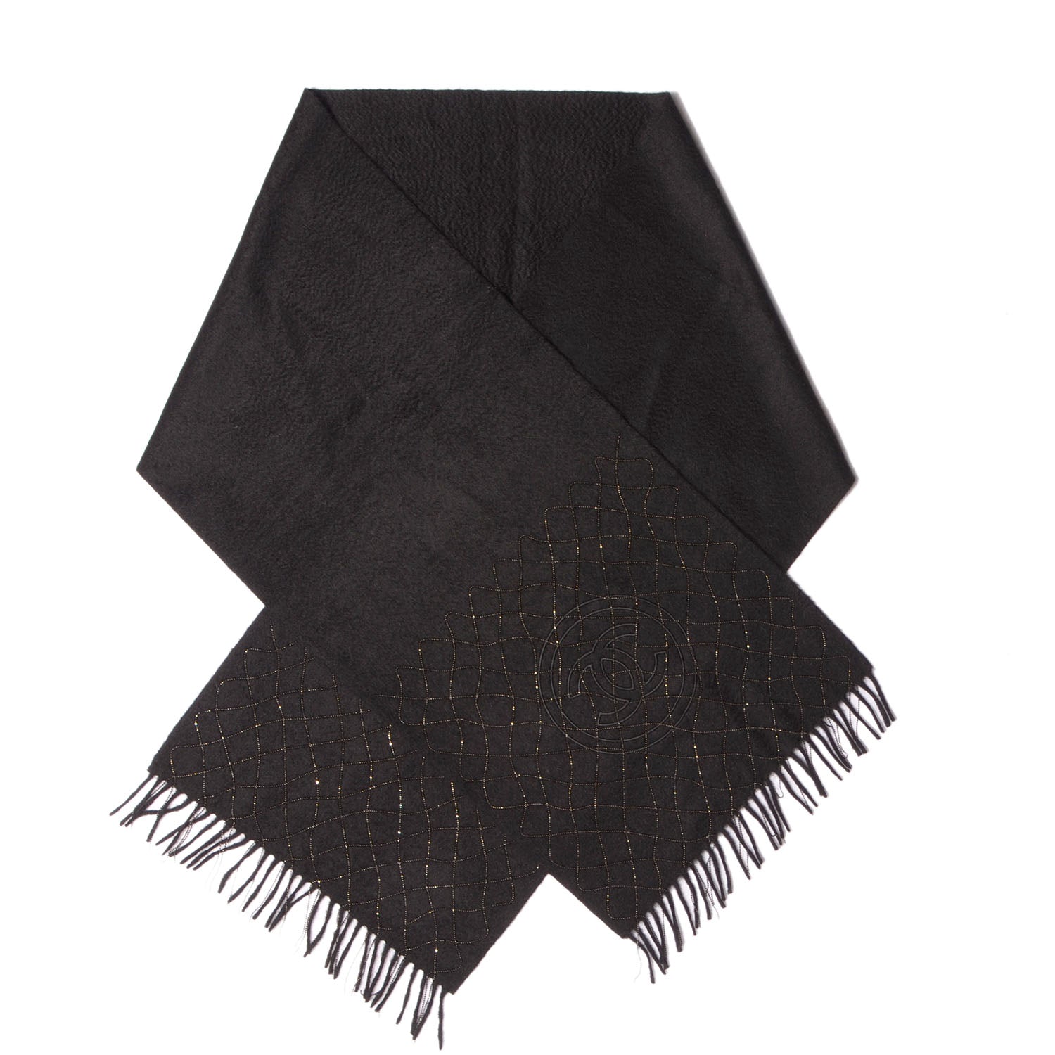 Chanel Cashmere Beaded CC Scarf Black 1 of 5