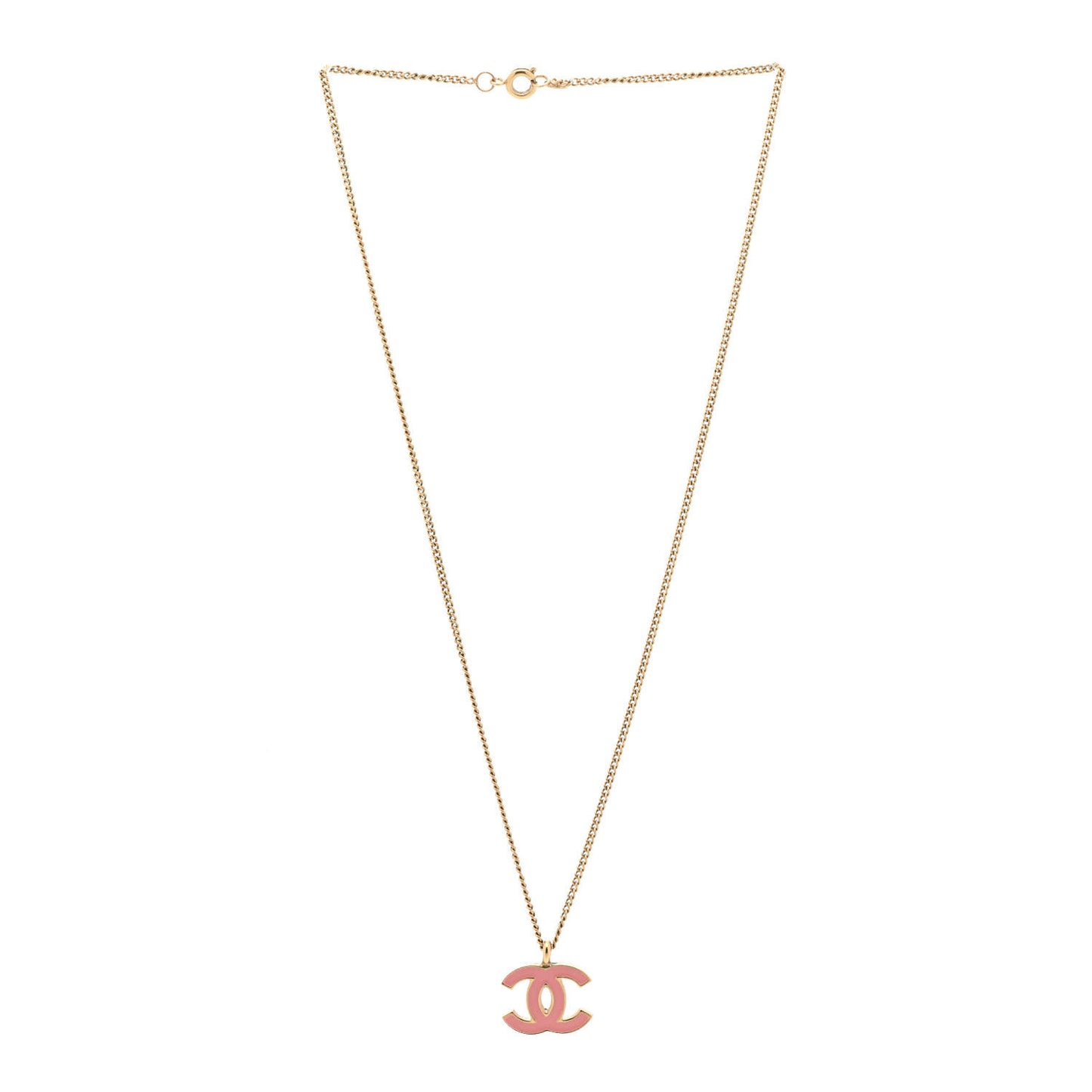 Enamel CC Pendant Necklace Pink Gold
