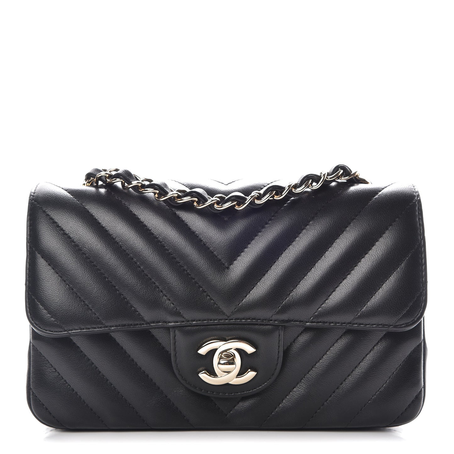 Lambskin Chevron Quilted Mini Rectangular Flap Black