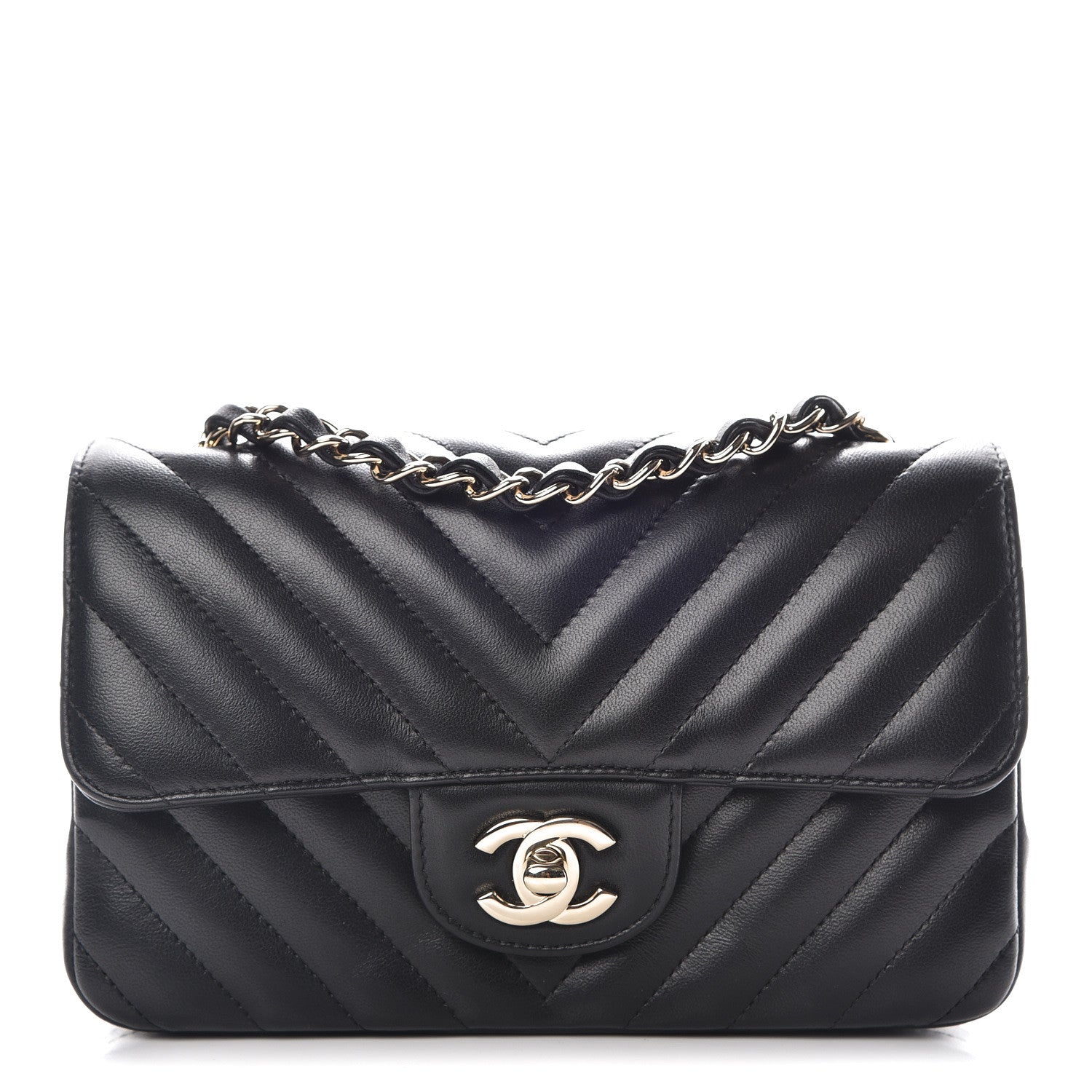 Chanel Lambskin Chevron Quilted Mini Rectangular Flap Black 1 of 17