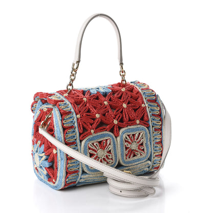 Dolce & Gabbana Raffia Crochet Embroidered Padlock Flap Satchel Multicolor 3 of 9