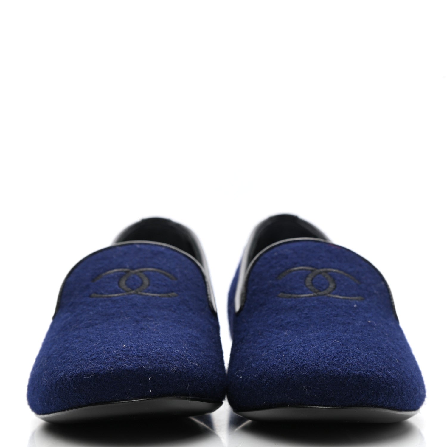 Chanel Fabric Lambskin Womens CC Mocassin Loafers 37 Navy Black 2 of 9