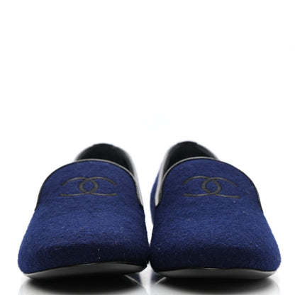 Chanel Fabric Lambskin Womens CC Mocassin Loafers 37 Navy Black 2 of 9