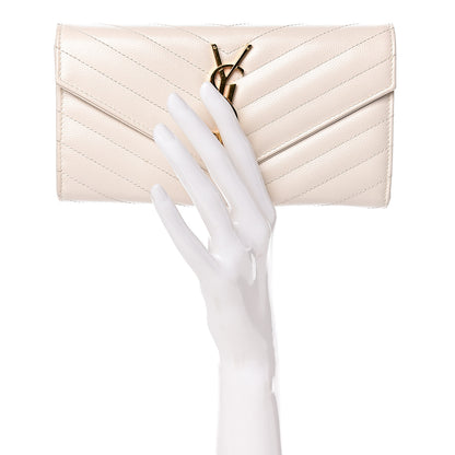 Saint Laurent Grain De Poudre Matelasse Large Monogram Flap Wallet Porcellana 2 of 11
