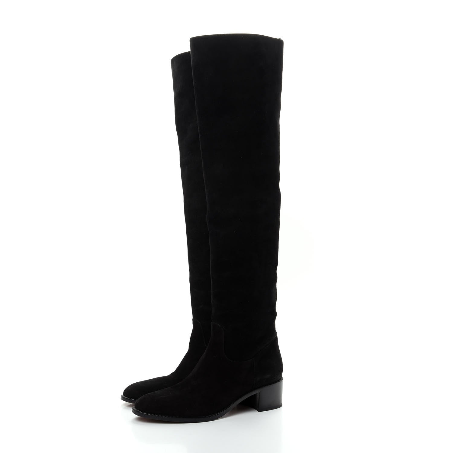 Christian Dior Suede Global Knee High Boots 37 Black 3 of 10
