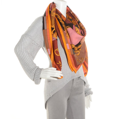 Hermes Cashmere Silk Della Cavalleria GM Scarf 140 Soleil Rose Brun 2 of 7