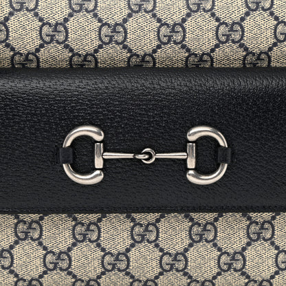 Gucci GG Supreme Monogram Textured Dollar Calfskin Small Horsebit 1955 Shoulder Bag Beige Blue 7 of 7