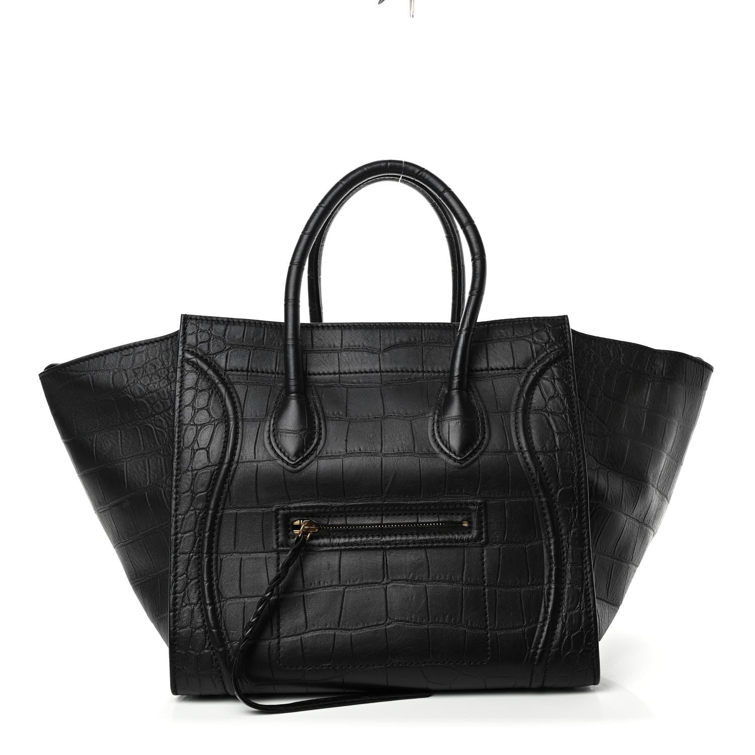 Celine Crocodile Embossed Calfskin Medium Phantom Luggage Black 1 of 4