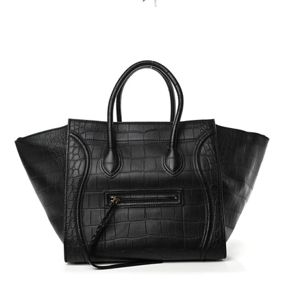 Celine Crocodile Embossed Calfskin Medium Phantom Luggage Black 1 of 4