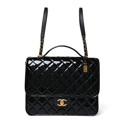 Chanel Patent Quilted Large School Memory Top Handle Flap Black Black 1 of 9